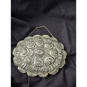 Turkish‎ Repousse Silver Vanity Mirror With Chain